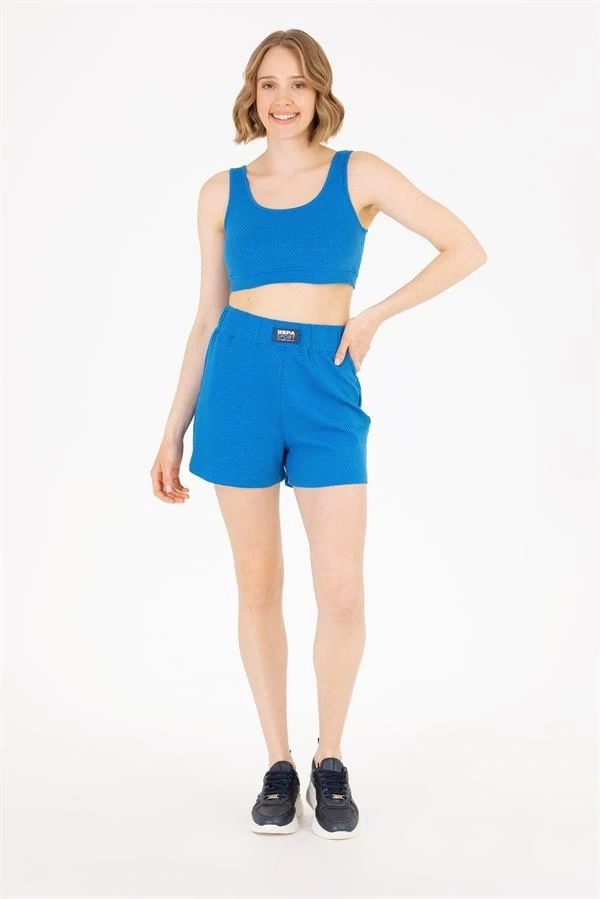 Muked Kendinden Desenli Kadın Spor Şort Mavi