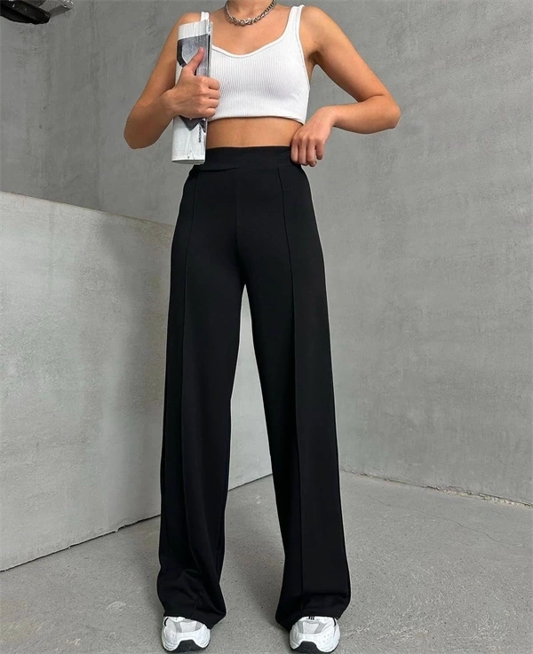 Önü Çımalı Pantolon Siyah