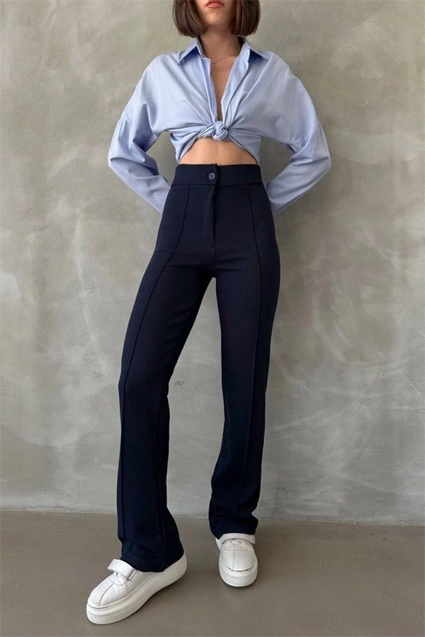 Önü cumalı ithal krep pantolon