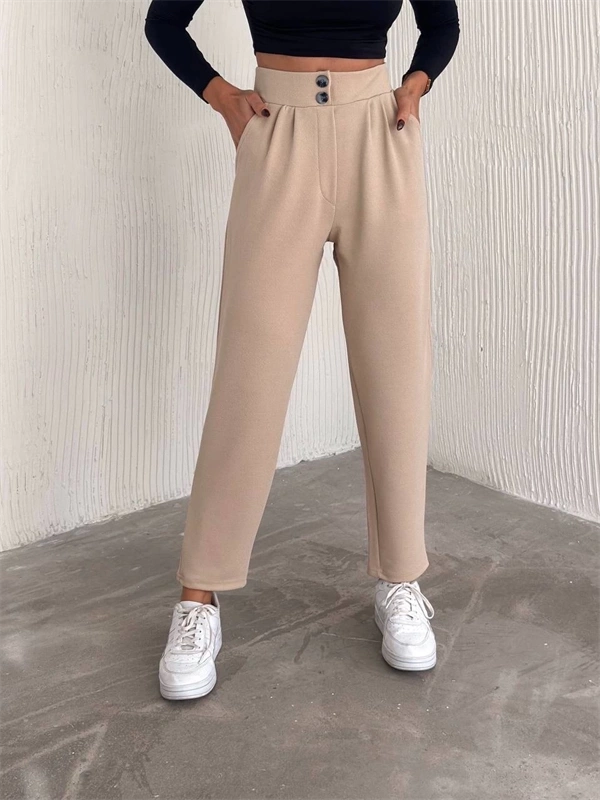 Örme Krep Pantolon Çift Düğmeli