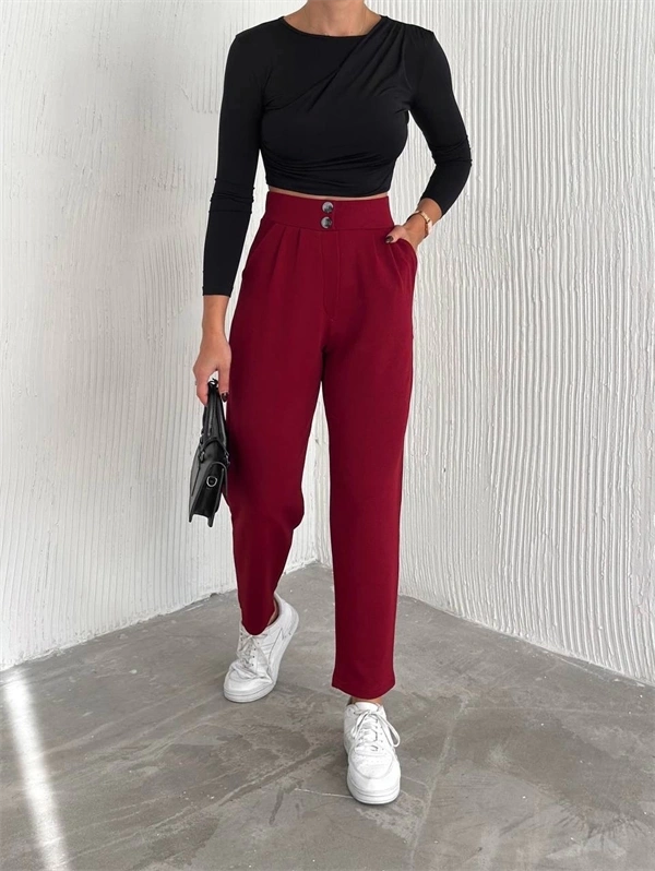 Örme Krep Pantolon Çift Düğmeli