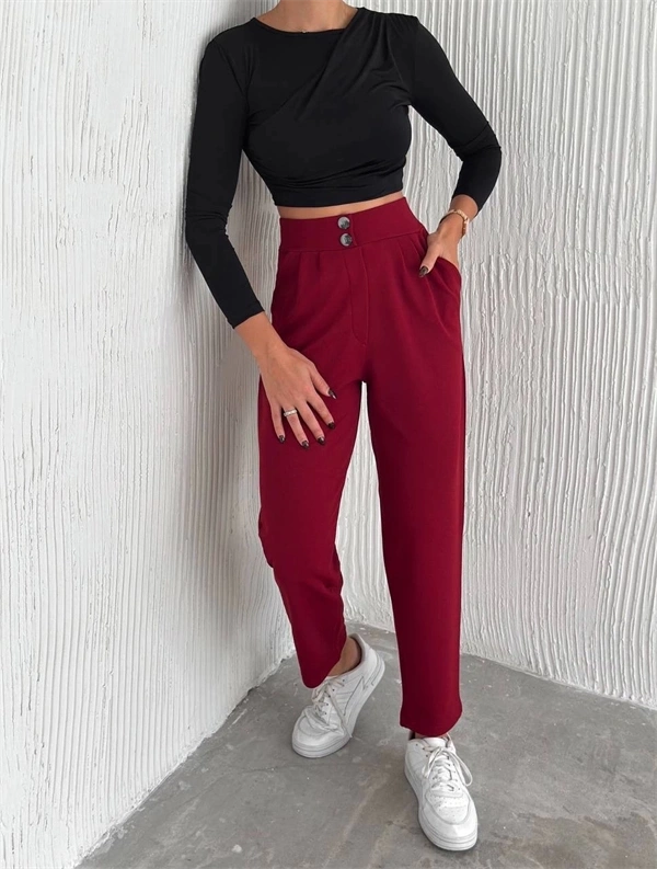 Örme Krep Pantolon Çift Düğmeli