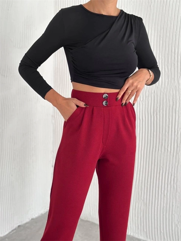 Örme Krep Pantolon Çift Düğmeli