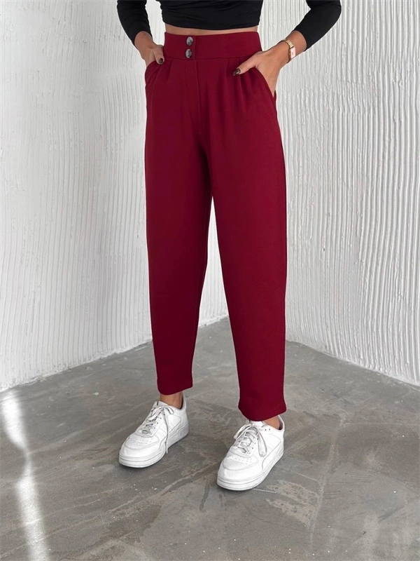 Örme Krep Pantolon Çift Düğmeli