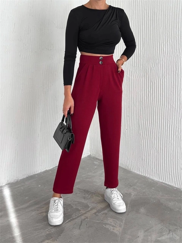 Örme Krep Pantolon Çift Düğmeli