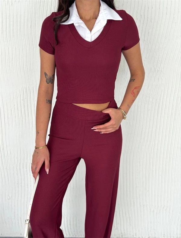 Ottoman kumaş beyaz gömlek yaka takım s4142