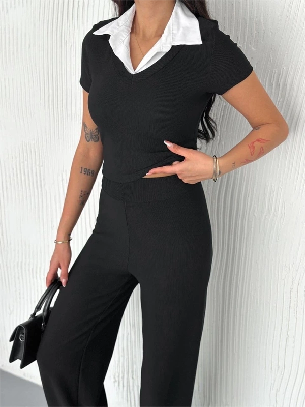 Ottoman kumaş beyaz gömlek yaka takım s4142