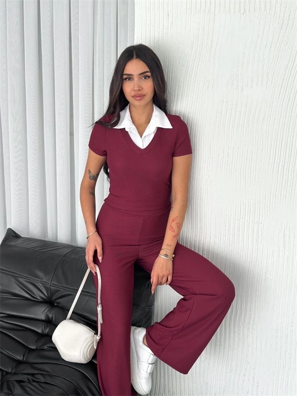 Ottoman kumaş beyaz gömlek yaka takım s4142