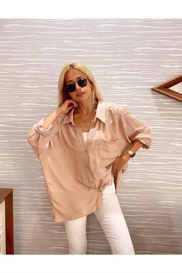 Oversıze Cepli Salaş Gömlek Beyaz