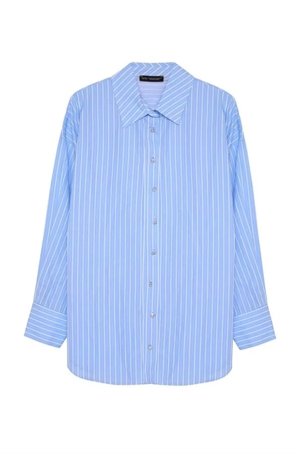 Oversıze Çizgili Kadın Gömlek