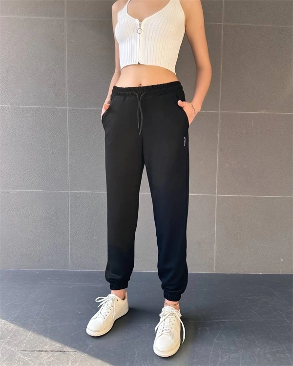 Paça Lastikli Rahat Kumaş Eşofman Siyah