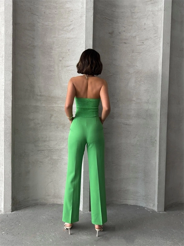 Palazzo pantolonlu alt üst takım yeşil