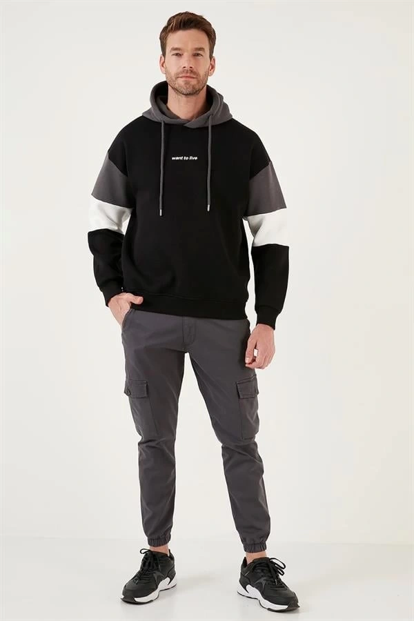 Parçalı Kapşonlu Sweatshirt