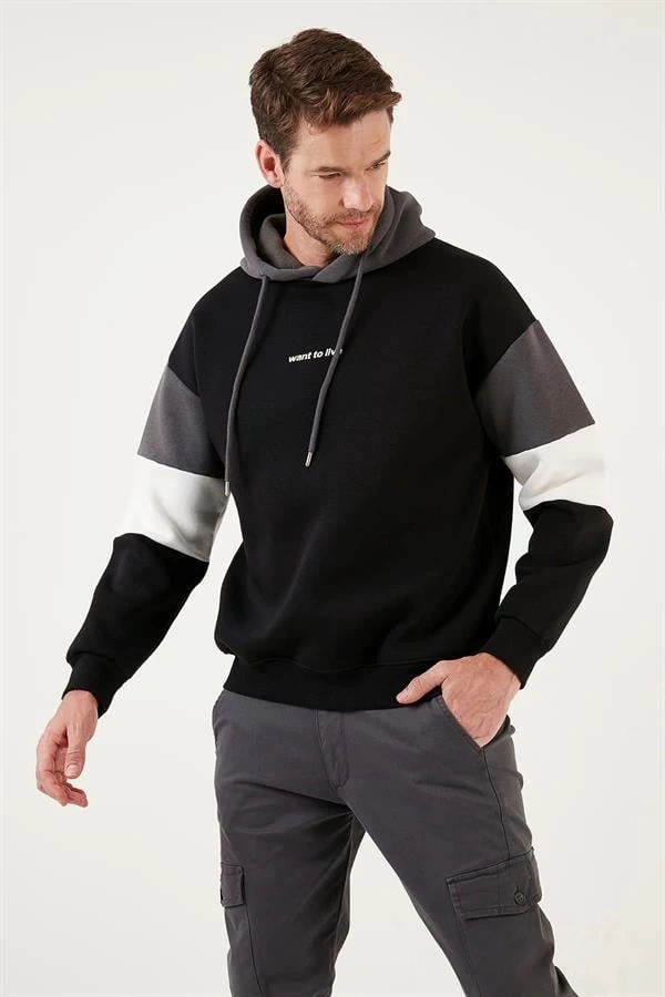 Parçalı Kapşonlu Sweatshirt