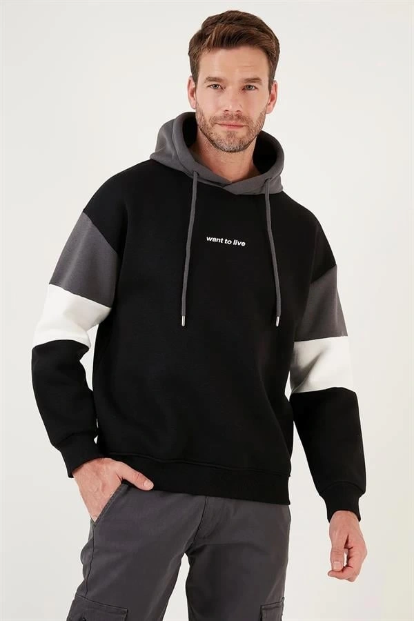 Parçalı Kapşonlu Sweatshirt