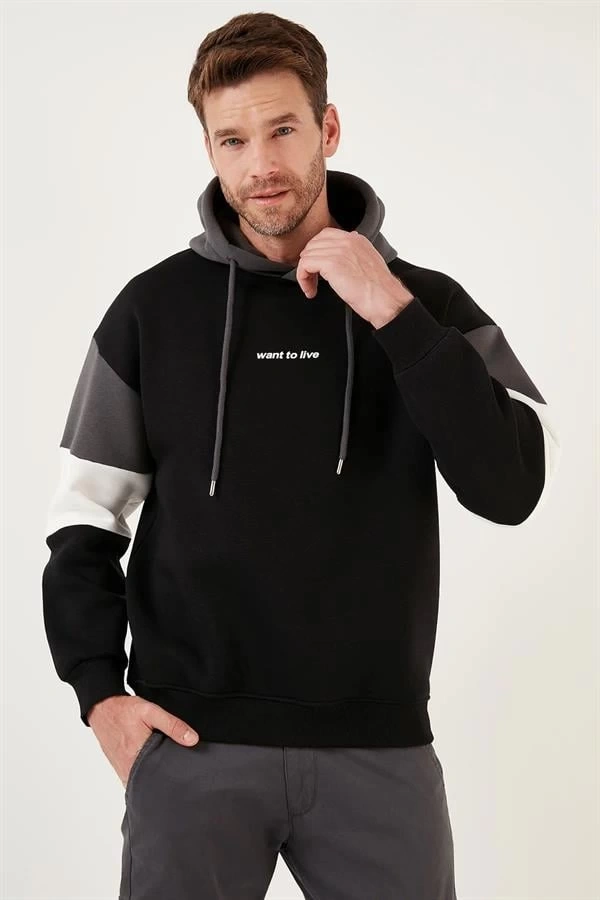 Parçalı Kapşonlu Sweatshirt