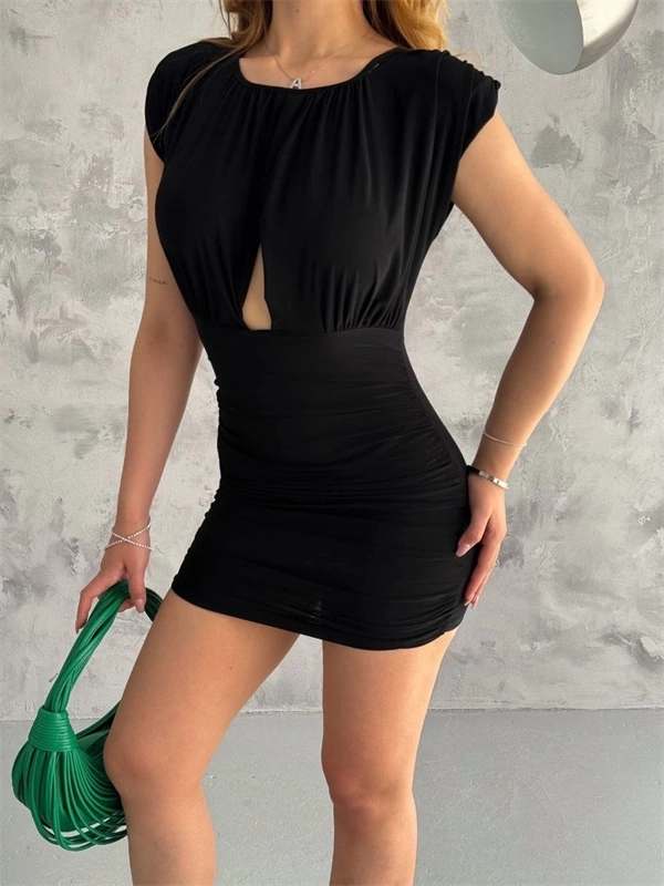 Pencereli mini mikro elbise s3843