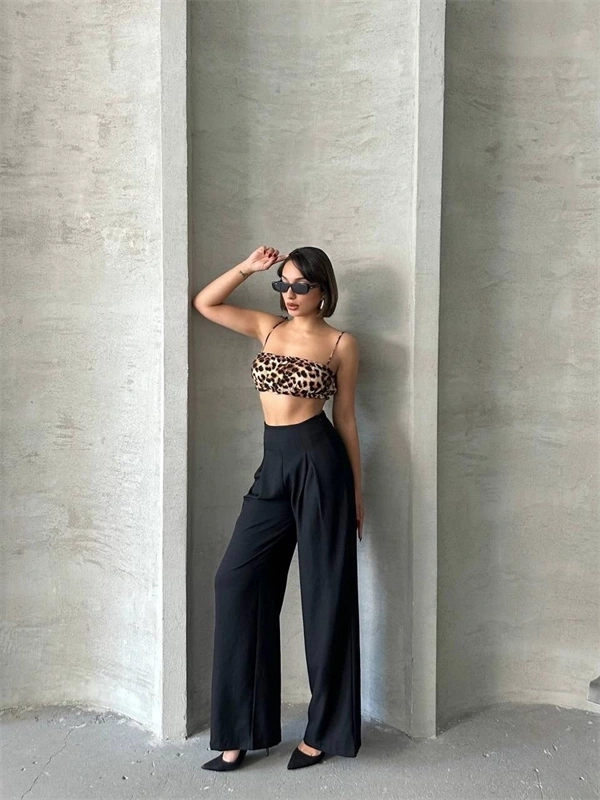 Pileli keten pantolon s255046