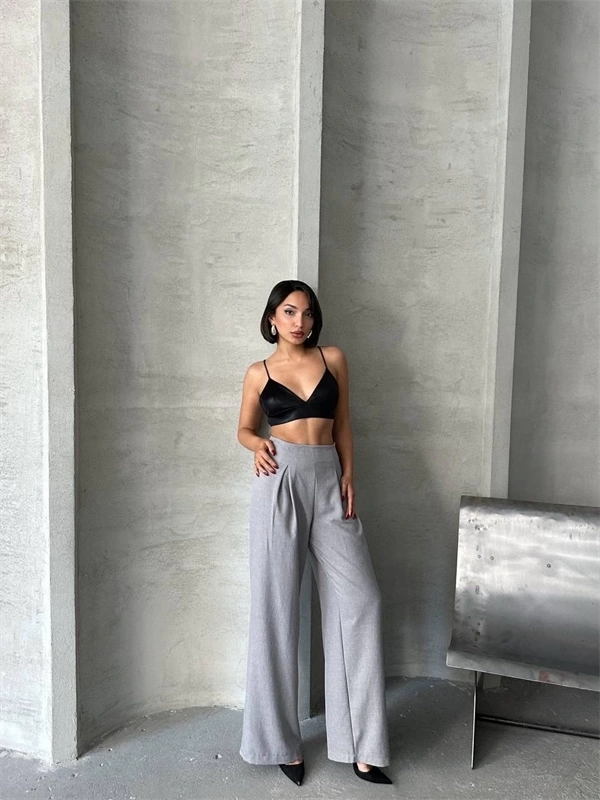 Pileli keten pantolon s255046