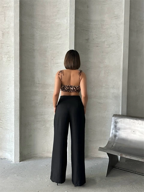 Pileli keten pantolon s255046