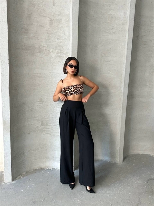 Pileli keten pantolon s255046