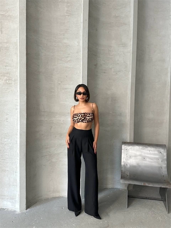 Pileli keten pantolon s255046