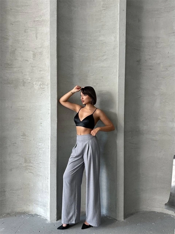 Pileli keten pantolon s255046