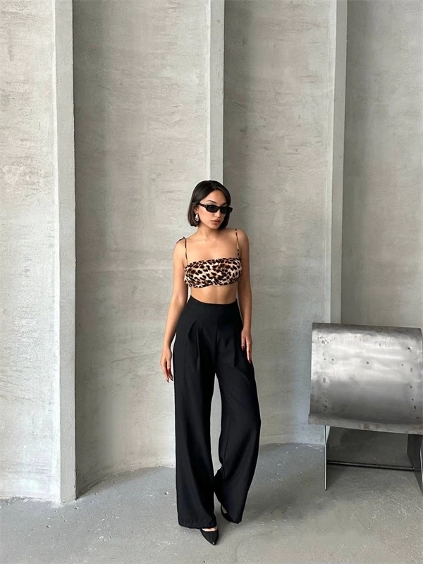 Pileli keten pantolon s255046