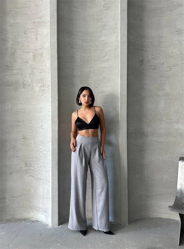 Pileli keten pantolon s255046