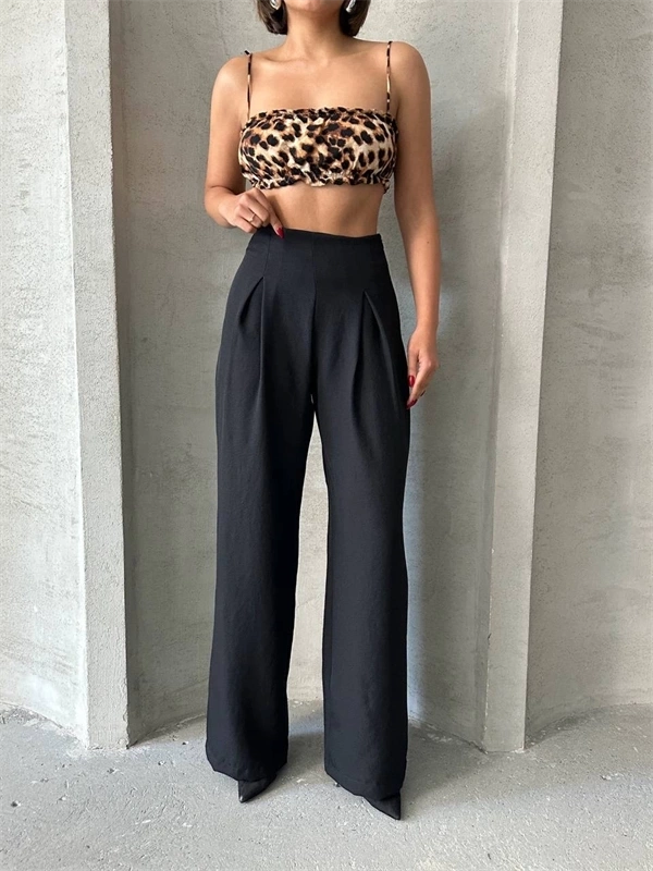 Pileli keten pantolon s255046