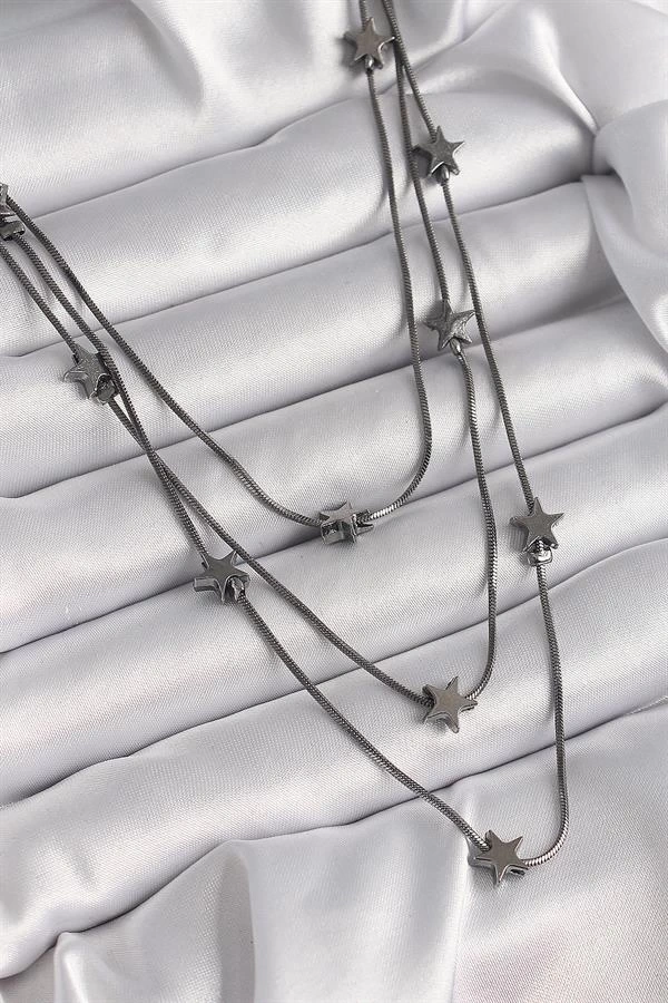 Pirinç Füme Renk 3Lü Yıldız Model Kadın Kolye