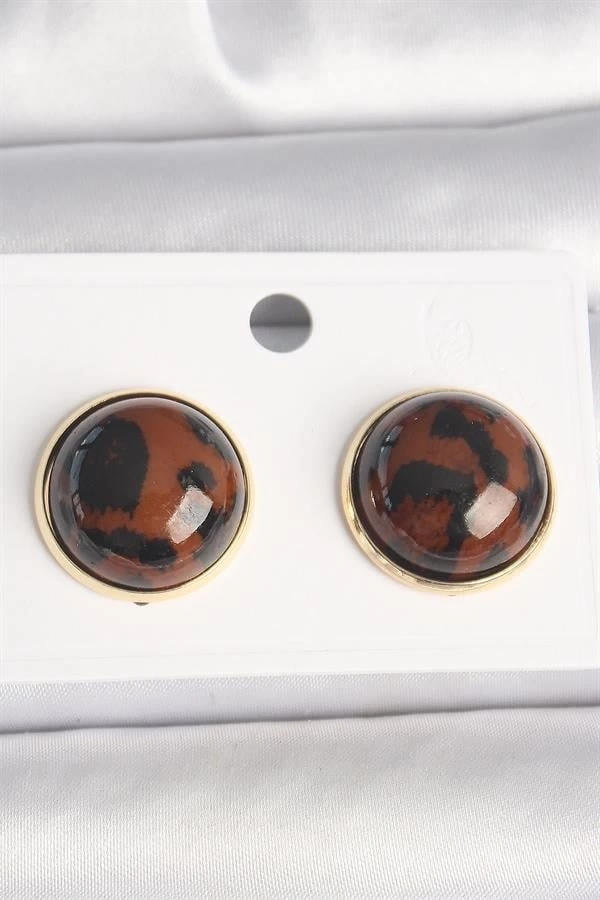 Pirinç Gold Renk 3D Daire Leopar Model Kadın Küpe