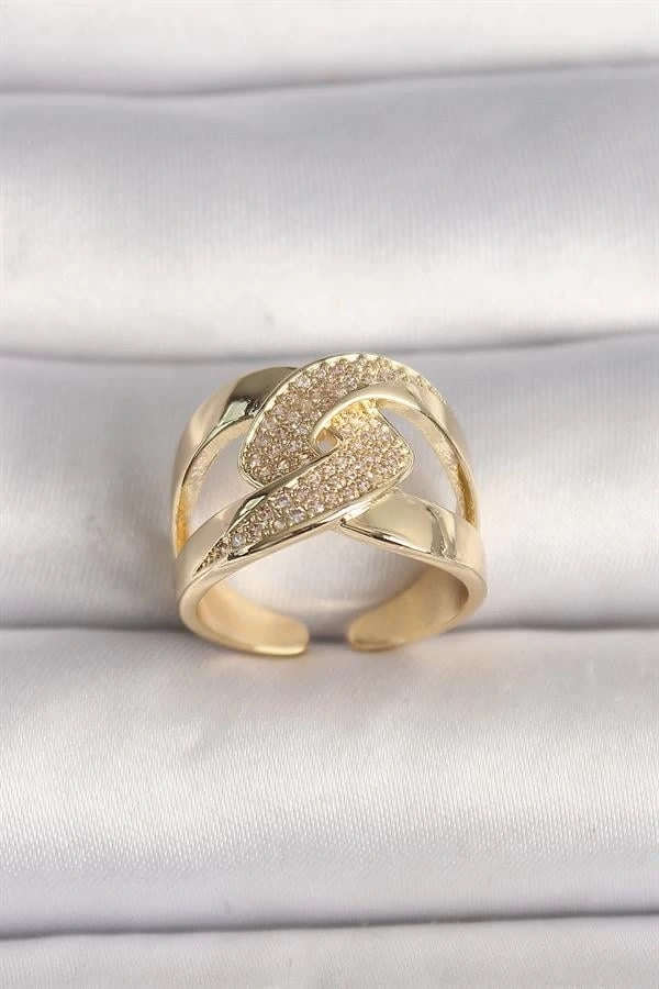 Pirinç Gold Renk Ayarlanabilir Zirkon Taşlı Kadın Yüzük