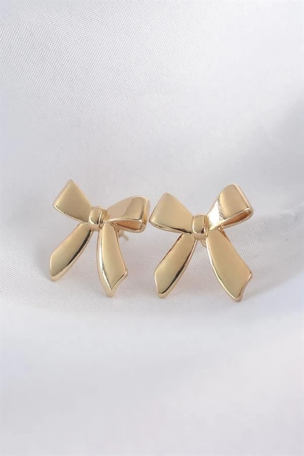 Pirinç Gold Renk Düz Plaka Fiyonk Küpe