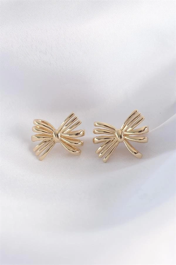 Pirinç Gold Renk Fiyonk Küpe