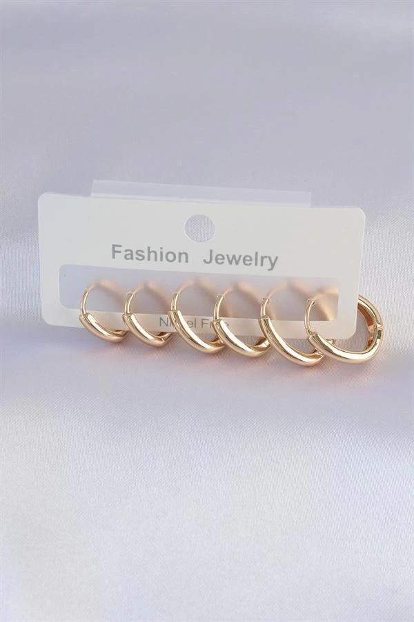 Pirinç Gold Renk Oval Küpe Seti