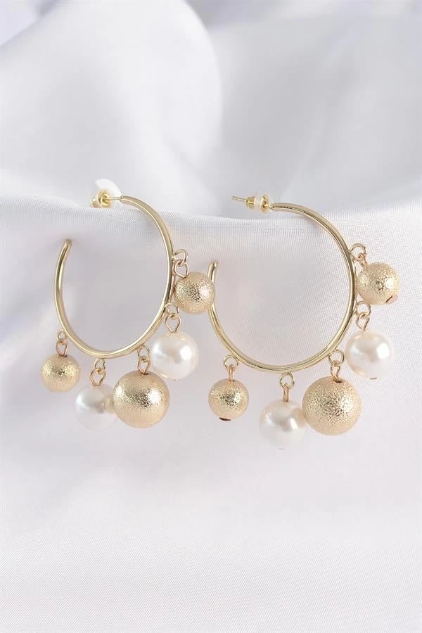 Pirinç Gold Renk Topçuk Model Halka Küpe