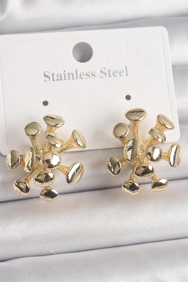 Pirinç Gold Renk Virüs Figür Model Kadın Küpe