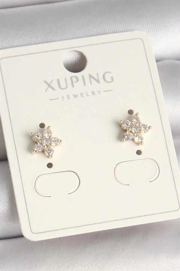 Pirinç Gold Renk Zirkon Taşlı Çiçek Model Xuping Kadın Küpe