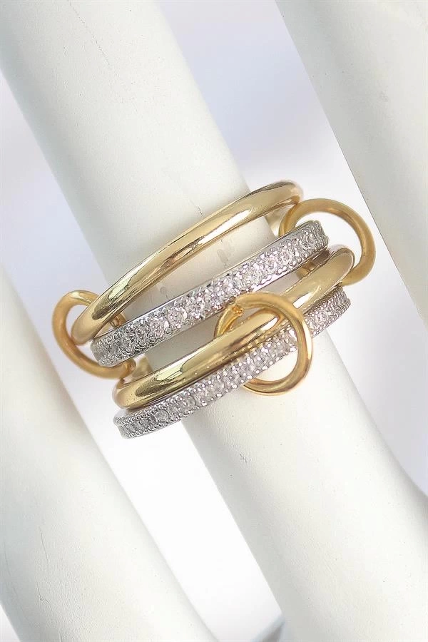 Pirinç Gold Renk Zirkon Taşlı Halka Detaylı Kadın Yüzük