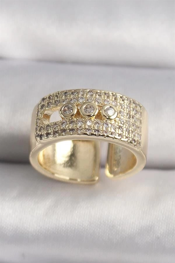 Pirinç Gold Renk Zirkon Taşlı Messika Model Ayarlanabilir Kadın Yüzük