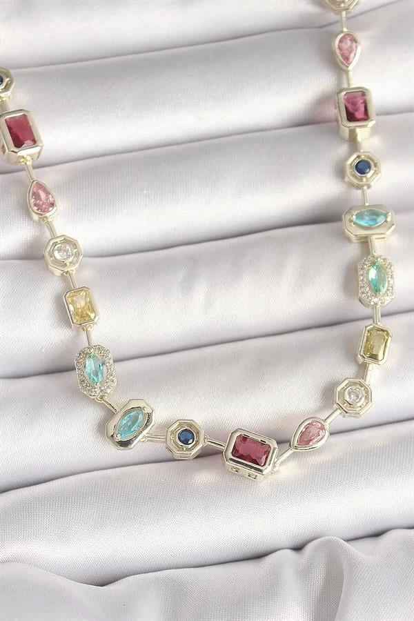 Pirinç Gold Renk Zirkon Taşlı VIP Seri Kadın Kolye