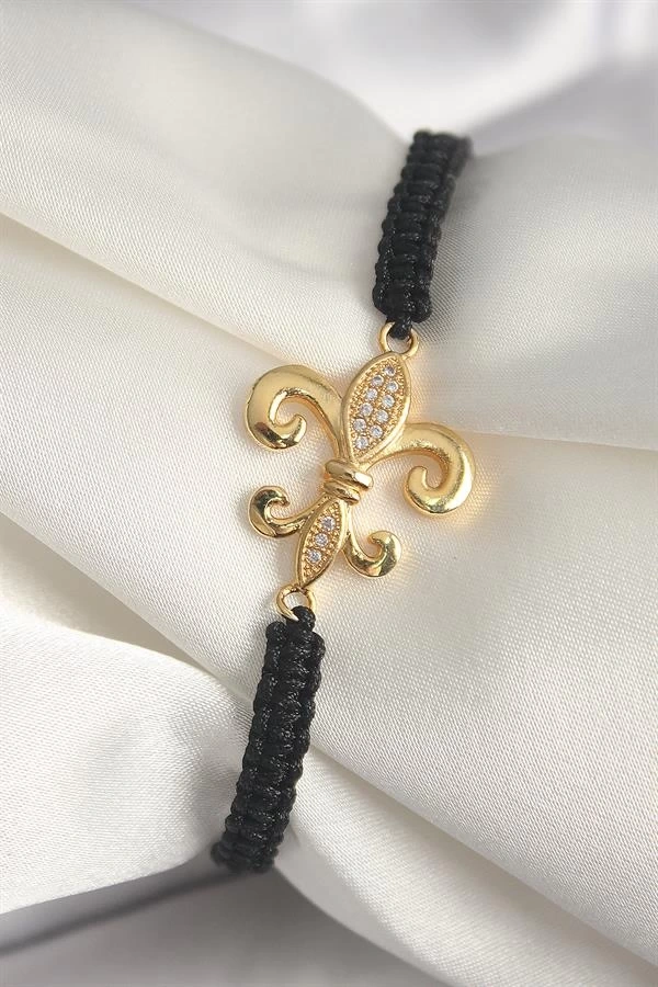 Pirinç Gold Renk Zirkon Taşlı Zambak Figür Asansörlü Makrome Model Kadın Bileklik