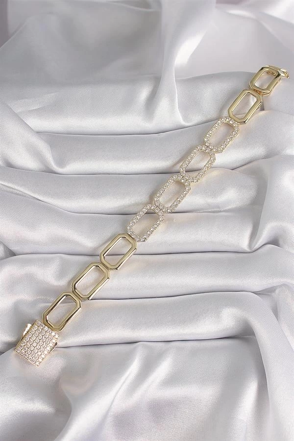 Pirinç Gold Renk Zirkon Taşlı Zincir Model Xuping VIP Exclusive Seri Bileklik