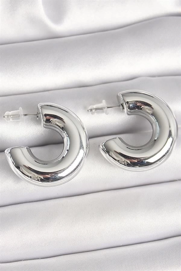 Pirinç Gümüş Renk Yarım Halka Model CCB Kadın Küpe