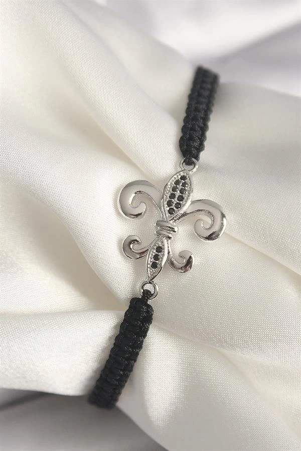 Pirinç Gümüş Renk Zirkon Taş İşlemeli Zambak Model Asansörlü Makrome Model Kadın Bileklik