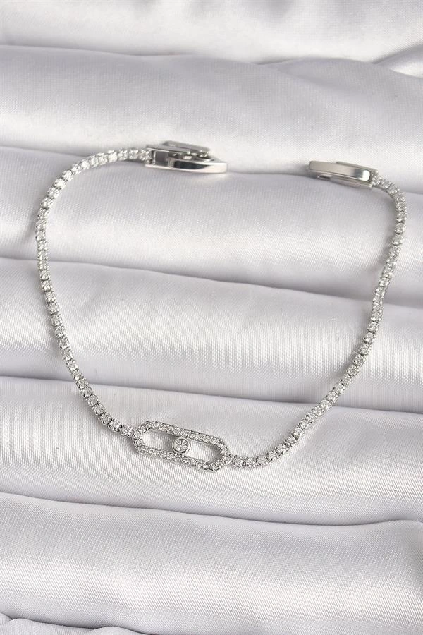 Pirinç Gümüş Renk Zirkon Taşlı Messika Model Kadın Bileklik