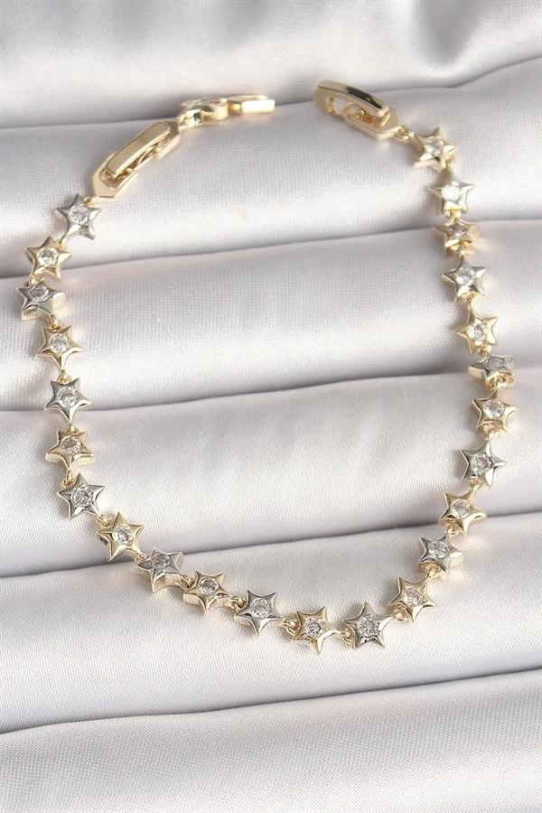 Pirinç Mix Renk Zirkon Taşlı Yıldız Model VIP Seri Kadın Bileklik