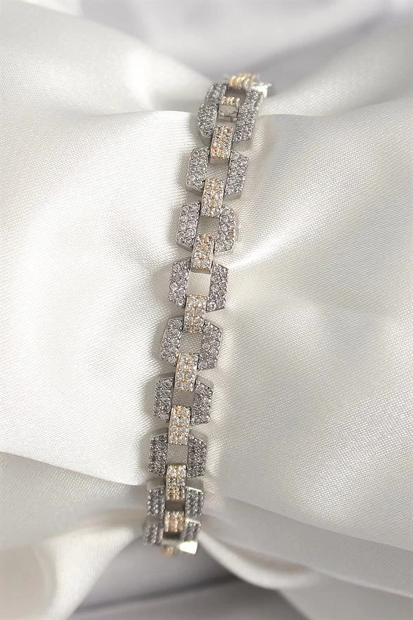 Pirinç Mix Renk Zirkon Taşlı Zincir Model VIP Seri Kadın Bileklik