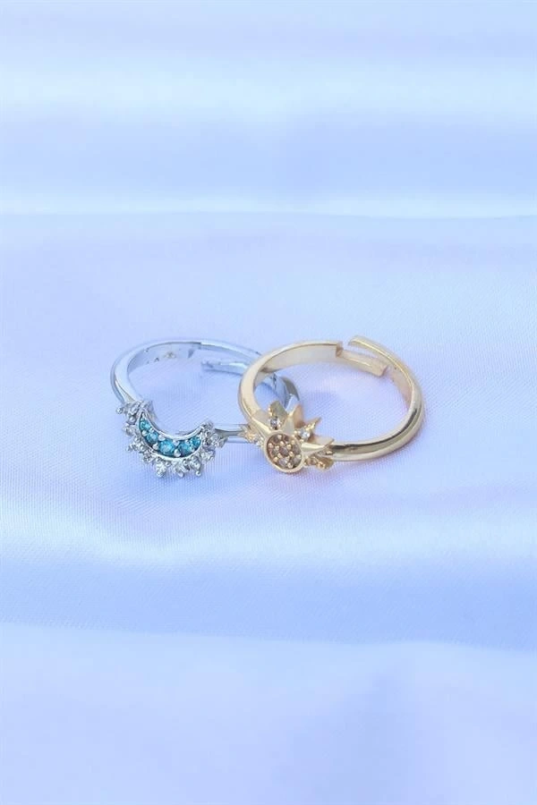 Pirinç Zirkon Taşlı 2li Ayarlanabilir Arkadaş Yüzüğü